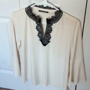Ivory white blouse with black lace